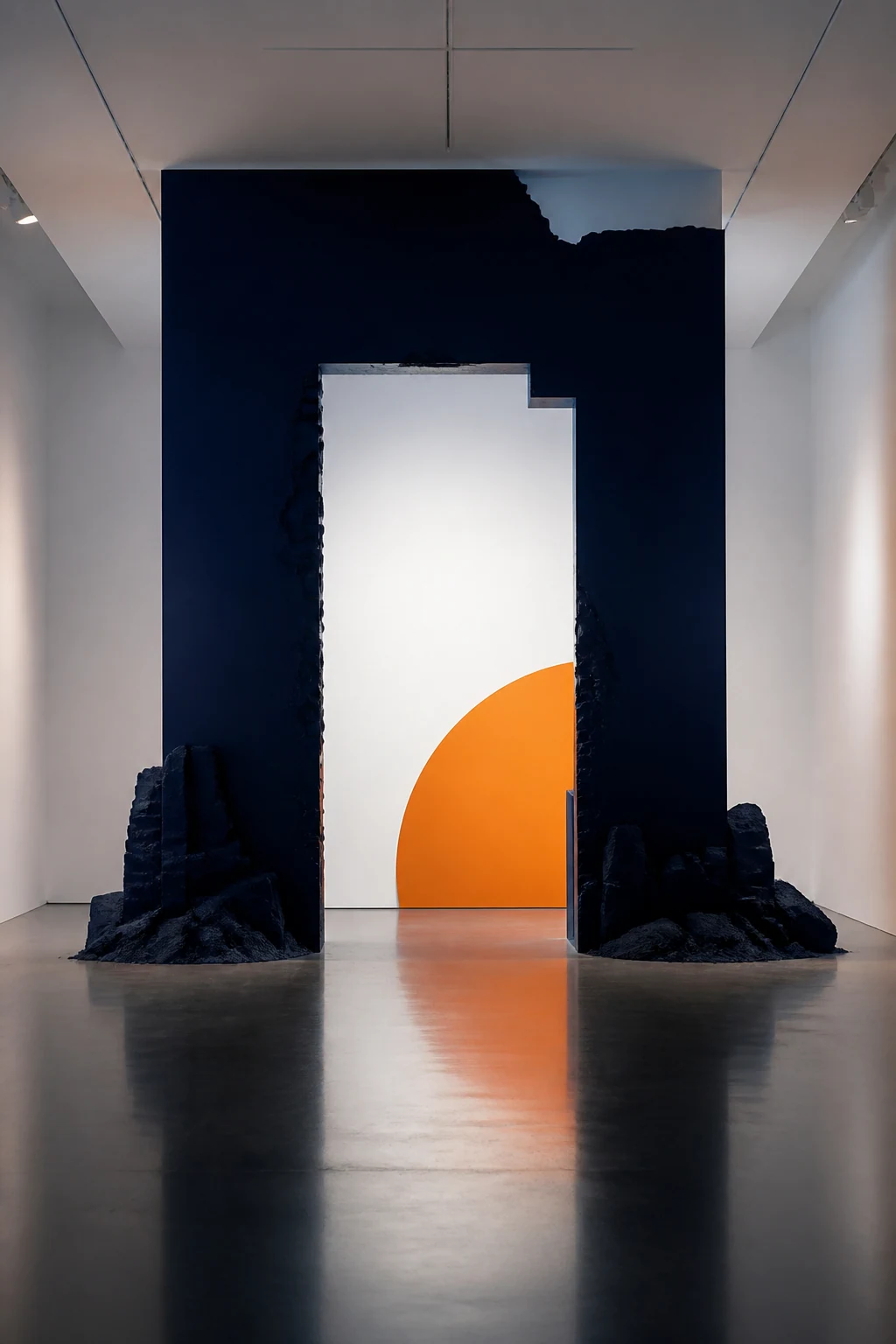 Instalación luminosa en espacio de museo: un portal abstracto que sugiere posibilidad y colaboración.